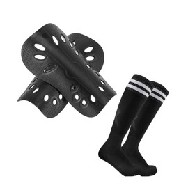 Soccer Shin Guards and Knee-High Socks, Black (Black, S)