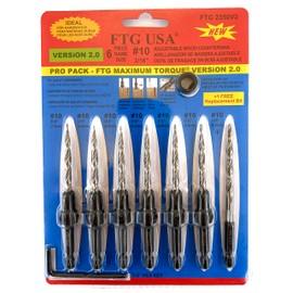 FTG USA Tapered Countersink Drill Bit Set 6 Pc #10 (3/16") Countersink Bit Same Size, 1 Tapered Drill Bit Replacement, Wood Countersink Drill Bits