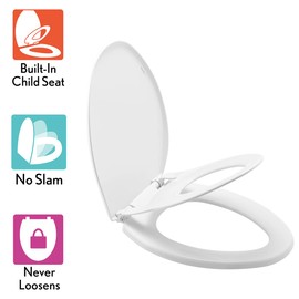Little2Big Toilet Seat with Built-In Toddler Potty Training Seat, Slow Close, Easy to Install, Made in USA, ELONGATED, White