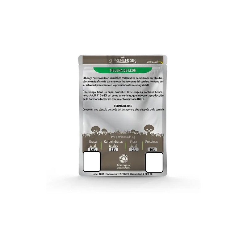 120 Caps De Auténtico Hongo Melena De León Pulverizado