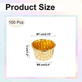 sourcing map 100 Pcs Single-Sided Aluminum Foil Cupcake Liners, Greaseproof Muffins Baking Cupcakes for Wedding Birthday Party Decoration, Yellow (Round-Grid)