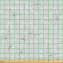 Lunarable Floral Fabric by The Yard, Flower Illustration with Pure Smooth Patterns on The Soft Color Background Print, Decorative Fabric for Upholstery and Home Accents, 1 Yard, Grey and White