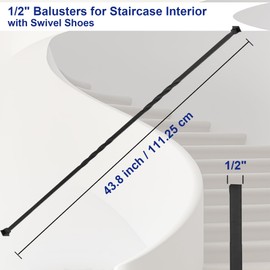 Sidasu 10-Pack 44" x 1/2" Wrought Iron Balusters for Stairs, Double Twist Metal Stair Spindles with Swivel Shoes, Black Hollow Staircase Baluster Spindles