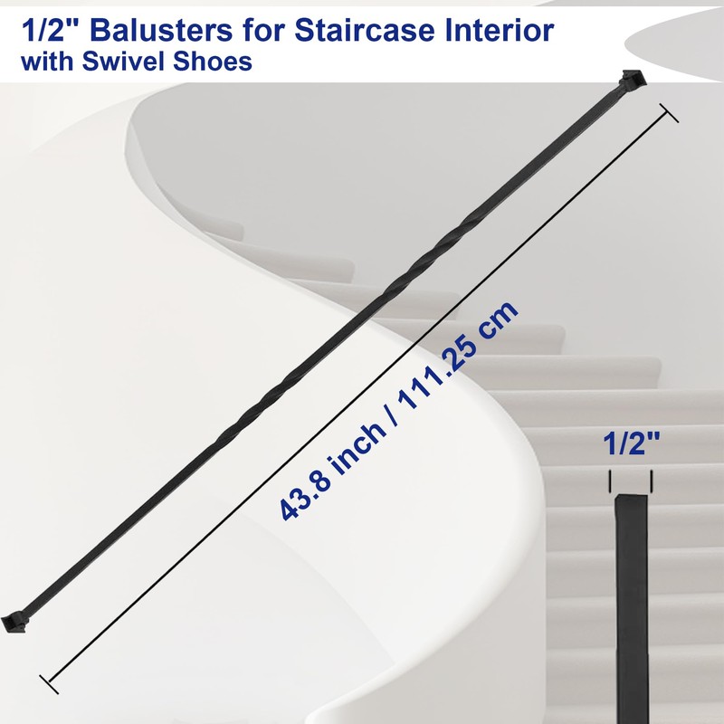 Sidasu 10-Pack 44" x 1/2" Wrought Iron Balusters for Stairs,