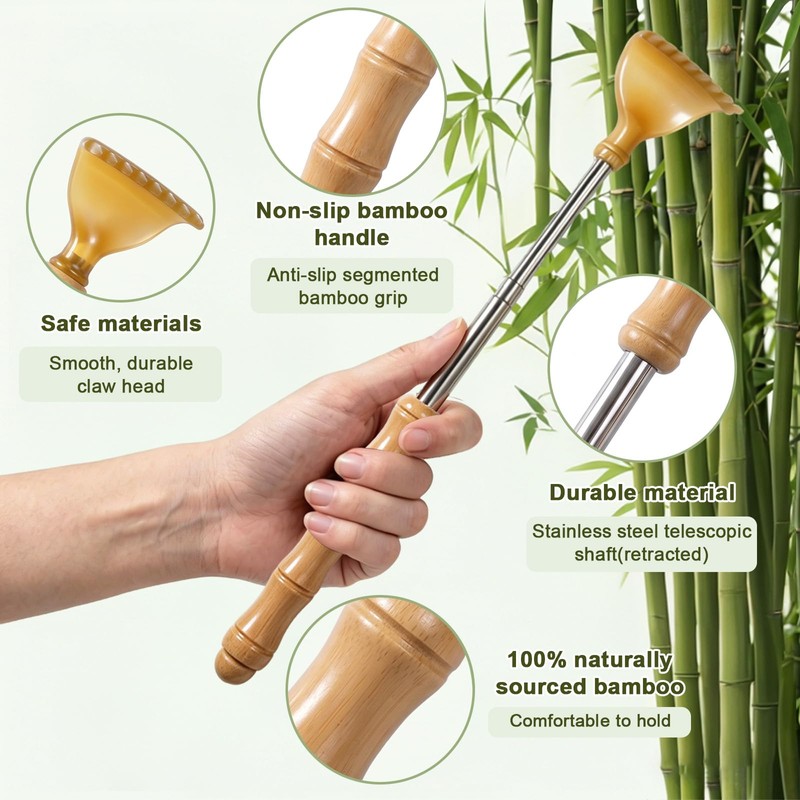 NAFJYR 2PCS Bamboo Handles Back Scratcher, Extendable Portable Travel Wooden