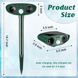 Kittmip Ultrasonic Animal Repellent Outdoor Solar Powered Repeller Cat Dog Squirrels Deer Deterrent Waterproof Motion Sensor Deterrent for Yard Garden Rabbit Fox Pest (2, Green)