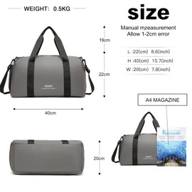Kono Ryanair 40x20x25 Cabin Bags Waterproof Carry on Holdall Bag with Shoulder Strap Hand Luggage Bag Easyjet Flight Bag with Shoe Pouch (Gray)