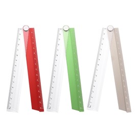 sourcing map 3pcs Folding Straight Ruler 30cm Metric Aluminum Alloy Protractor Foldable Angle Ruler Geometric Measuring Tool for Architects Artists Office, Red/Gold Tone/Green