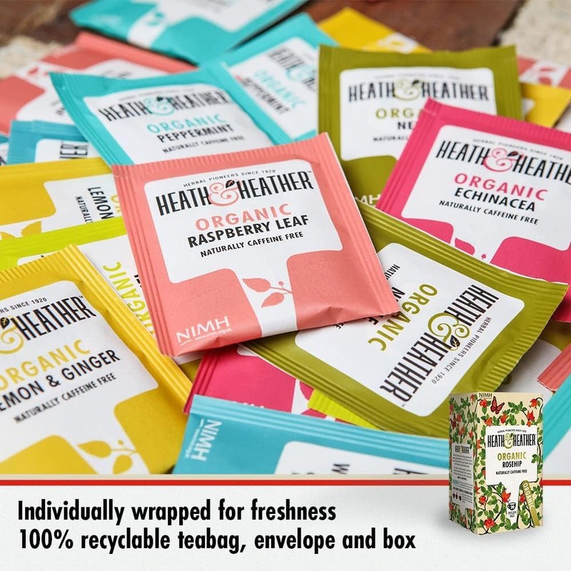 Heath & Heather Organic Rosehip Teabags | Individually Wrapped Caffeine-Free