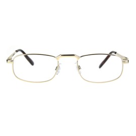 Mens Pocket Clip Arm Spring Hinge Rectangular Metal Rim Reading Glasses 2.25 Gold