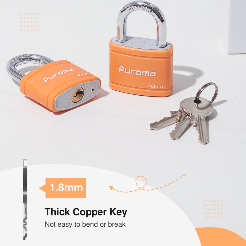 Puroma 2 Pack Keyed Padlock with 3 Keys Alike, 1.1