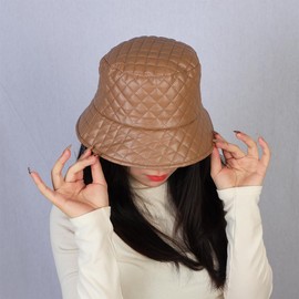 Eigso Retro Leather Bucket Hat for Women Men Fashion Simplicity Outdoor Fisherman Hat for Woman Man, beige