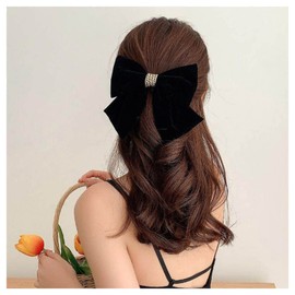 Inilbran Vintage Satin Bow Hair Clips Large Velvet Bow Hair Clips Winter Ribbon Bow Hair Clip French Bow Hair Clip Decorative Hair Accessories for Women (Black 1)