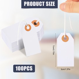 Pack of 100 Price Tags with Strings, 7 x 3.5 cm White Gift Tags Empty Marking Signs Writeable Hanging Labels for Christmas Birthday Wedding Crafts Packaging