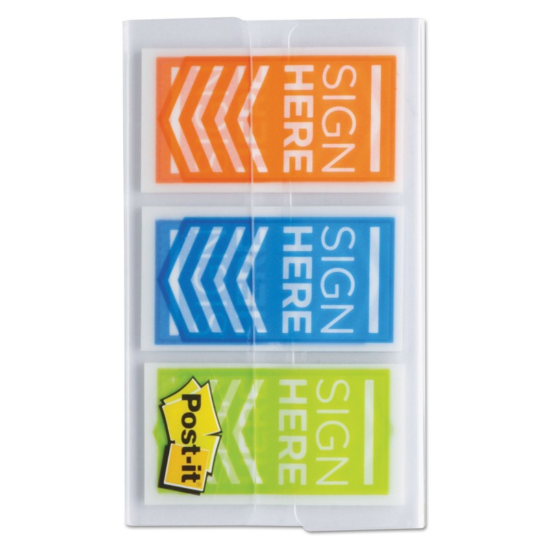 Post-it Message Flags, Sign Here", Orange, Blue, Lime, 1-Inch Wide,