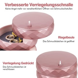 INMORVEN Women's/Girls’ Jewellery Box, Jewellery Storage, 4 Levels, Rotating, Lockable, for Rings, Earrings, Necklaces, Rose Gold