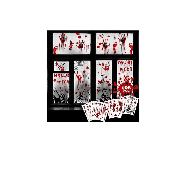 YuSaug Halloween Stickers Bloody 12 Sheets Bloody Hands Footprints Horror Stickers for Haunted House Bathtub Mirror Window Halloween Party Decoration