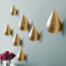 AYGCI Hook Creative Water Drop Coat Hooks Wall Hooks Wooden Wall Mounted Hanger Modern Decor Wall Decoration 2 Pieces 9.3 x 5.8 cm Gold