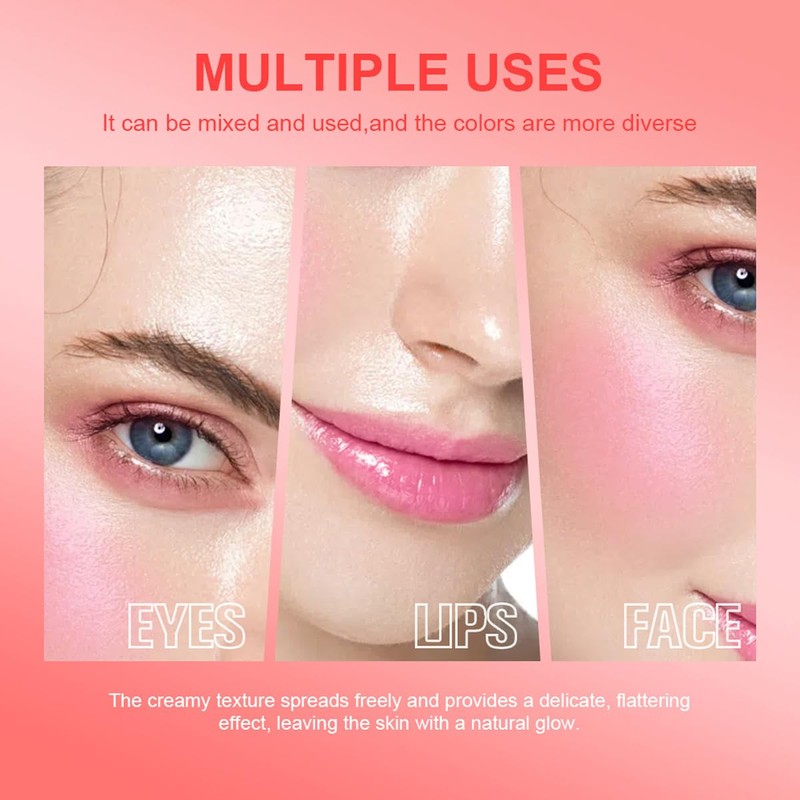 Cream Blush Stick, Natural Glow Finish Looking, Hydrating Lightweight Shiny
