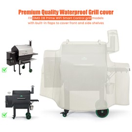 QuliMetal Grill Cover for Green Mountain Daniel Boone Prime WiFi Grills and Green Mountain Grill Ledge Model, Full Length GMG Daniel Boone Smoker Cover, 600D Fabric, Beige