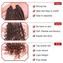 Xtrend 14 Inch Crochet Hair Extensions Boho Braided Braids with Curly Ends for Black Women Goddess Crochet Braids Pre Tied Synthetic Hair 8 Packs Ombre Brown T30#