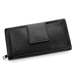 Artizanni Clutch Wallets for Women Leather RFID Vegan Leather Bifold Zipper Pocket Wallet Card Case Purse with Grip Handle SD 079 (Black)