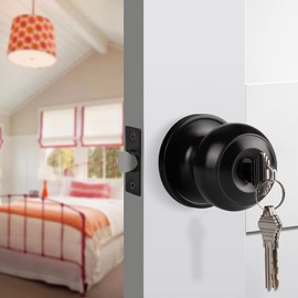 Gobrico 2 Pack Keyed-Alike Exterior Door Knobs Flat Ball Door Locksets with Same Key Matte Black Finished