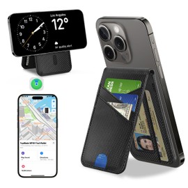 TopMade for MagSafe Wallet, Works with Apple Find My, Magnetic Wallet for iPhone 17/16/15/14/13/12 Series, for iPhone Wallet Stand with Finder Tracker, 6 Card Holder, RFID Blocking, Black Carbon Fiber
