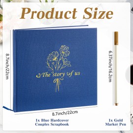 Hardcover Couples Scrapbook 8.7 x 8.7 Inches Couple Photo Album Journal to 1 Year Wedding Memory Book The Story of Us Linen First with 1 Markers Wedding Anniversary Photo Book Gifts(Blue)