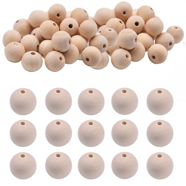 UOWAN 50 PCS Natural Wood Beads 20mm Round Wooden Loose Beads Unfinished Wood Spacer Beads Large Wooden Beads Decoration For Crafts Jewellery Making Macrame Bracelet Making Adults Kids Childern