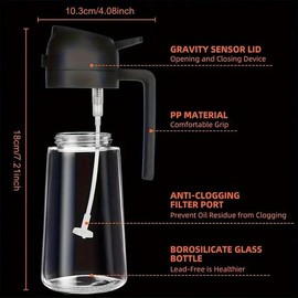 2 in 1 Olive Oil Dispenser & Oil Sprayer, Transparent Oil Dispenser Bottle, Kitchen Oil Sprayer for Cooking, Salad, Barbecue, Kitchen Utensils & Gadgets - Color: Black, Specification: one-size