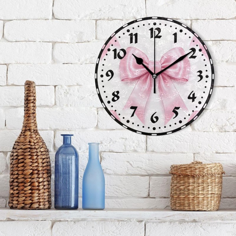 Msyxl Ribbon Bows Wall Clock, Silent Non Ticking 10 Inch
