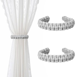 2 Pack Boho Braided Curtain Tiebacks Farmhouse Rustic Curtains Tie Backs Flexible Rope Drapes Holder Burlap Elegant Light Curtain Holdback for Home Outdoor Bedroom Office Decorative (Light Gray)