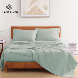 LANE LINEN 100% Organic Cotton Full Sheets Set, Soft & Comfy Percale Weave Fully Elasticized Reinforced Seams Sustainably Produced Oeko Tex Certified Deep Pocket Cotton Full Size Sheet - Cool Blue