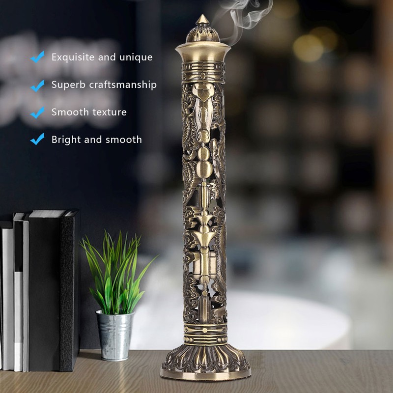 Incense Burner Bronze Tone Dragon Phoenix Relief Craft Ornaments Tea