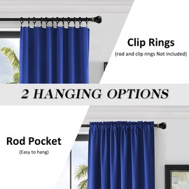DONREN 2 Panels Royal Blue Blackout Curtain Panels for Bedroom - Thermal Insulated Solid Rod Pocket Curtains (52 x 96 Inches)