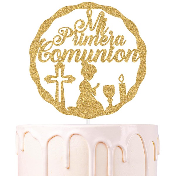 Decoración para tartas Mi Primera Comunión con purpurina dorada, Haven