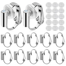 16 Pieces Bright Silver Clip-on Earring Converter Components Brass Earring Clip Backs with Posts and 16 Pieces Anti-Pain Earring Cushions for None Pierced Ears