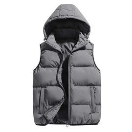 Gihuo Men's Hooded Puffer Vest Sleeveless Zip Up Padded Jackets Coat Lightweight Quilted Gilet with Pockets (US, Alpha, Medium, Regular, Regular, Grey)