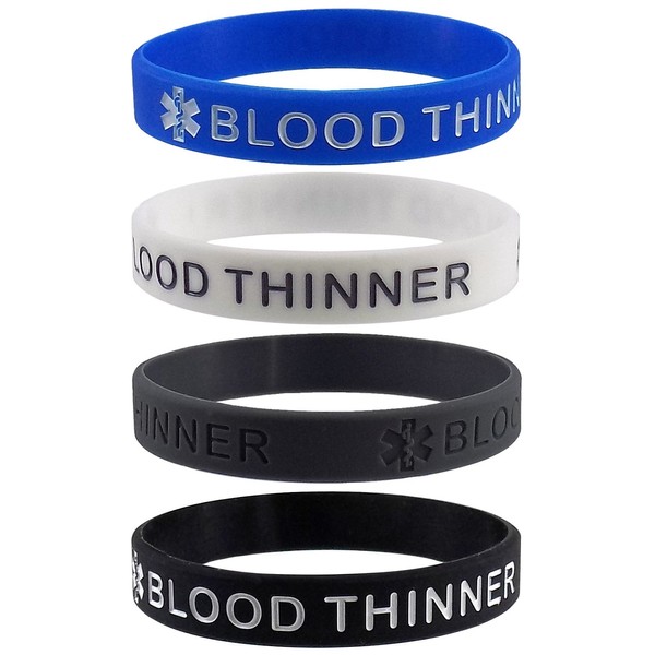 Max Petals BLOOD THINNER Medical Alert ID Silicone Bracelet Wristbands 4 Pack