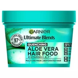 Garnier Fructis Aloe Vera+ Comida para el cabello - Mascarilla multiusos de humedad 100h, para cabello seco y cuero cabelludo, aloe vera + vitaminas C, E, F, libre de crueldad internacional y vegana, 13.5 fl oz