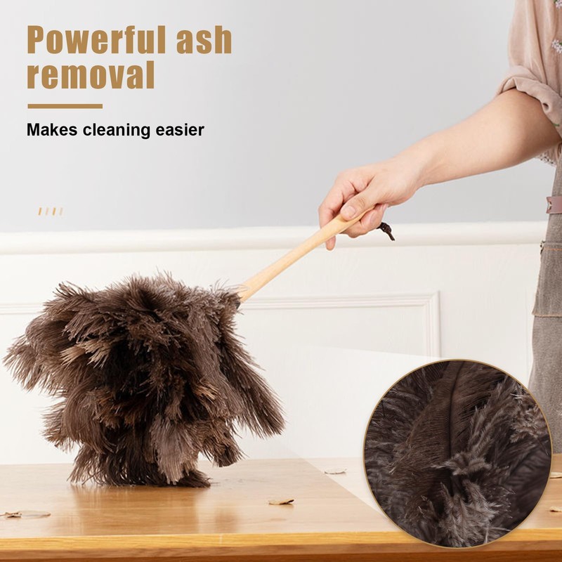 Ostrich Feather Duster, Household Dust Removal Tool with Wooden Handle,