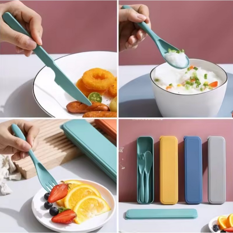3in1 Portable Travel Cutlery Set with Case - Reusable Utensil