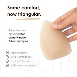 NEATS Triangle Nipple Covers for Women, Reusable Hypoallergenic Adhesive Silicone Pasties, Seamless Invisible No-Show Waterproof Breast Covers for Deep Necklines