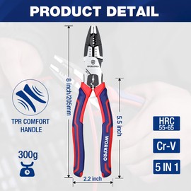 WORKPRO 6-in-1 Linesman Pliers with Wire Cutter and Stripper, 8 Inch Multipurpose Combination Pliers, Premium CRV Steel Hand Tool Plier for Twisting Cutting Wires and Clamping Screws