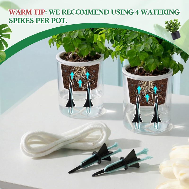 20 Pack Self Watering Spikes for Plants with Wick Rope,Medium