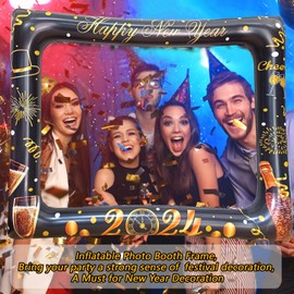LMSHOWOWO 2024 New Year Photo Booth Frame, New Year Inflatable Photo Frame, New Year Photo Booth Props Frame, Happy New Year's Eve New Year Selfie Frame, for 2024 New Years Eve Party Supplies