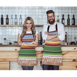 WONDERTIFY Mexican Style Apron,Traditional National Blankets Colorful Lines Bib Apron with Adjustable Neck for Men Women,Suitable for Home Kitchen Cooking Waitress Chef Grill Bistro Baking BBQ Apron