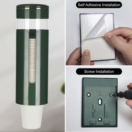 Cup Dispenser, Pull Type Water Cooler Cup Holder Fit 4oz-7oz Disposable Cups, Upgraded Wall Mounted Mouthwash Cup Dispenser for Bathroom Office Gym School (Green)