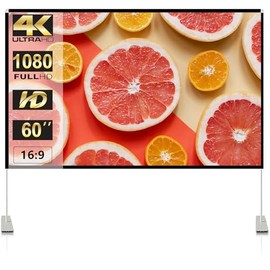 Portable 60" 16:9 4K HD Outdoor/Indoor Projector Screen with Stand, Carry Bag, Foldable, Wrinkle-Free Movie Screen for Home Theater, Travel, Camping, Party, Office